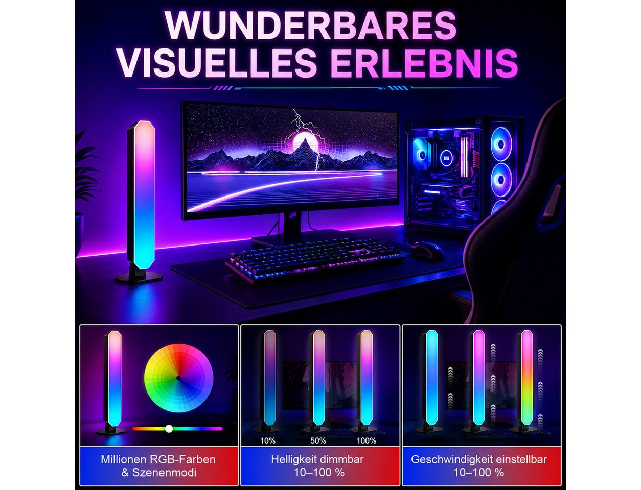 pedete LED Stripe LED RGB Lightbar mit App und Fernsteuerung, Musik Sync, Timer, Smart LED-Streifen USB Betrieben Ambient Lightbars 25cm Bild 5