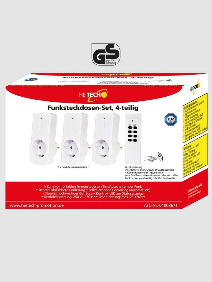 HEITECH Funksteckdose 3-teiliges Funksteckdosenset mit Fernbedienung für den Innenbereich, 3-St. Bild 2