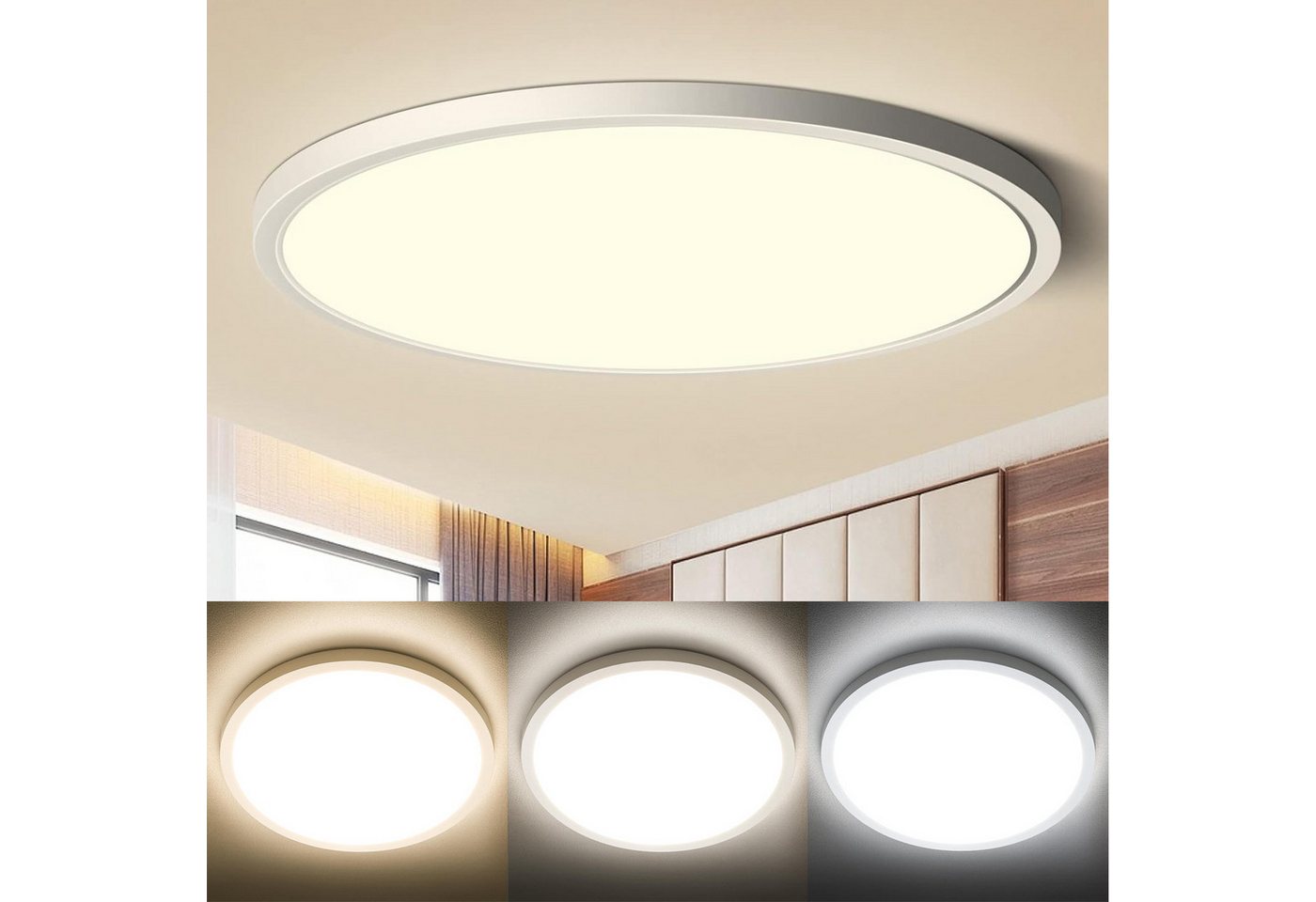 LMaxhome LED Deckenleuchte Modern Flach Rund Deckenlampe Ultra Dünn Ø37CM für Schlafzimmer, 3000K Warmweiß, LED fest integriert, 36W, Augenschutz, Energiesparen, 4300lm für Küche Flur Bild 2