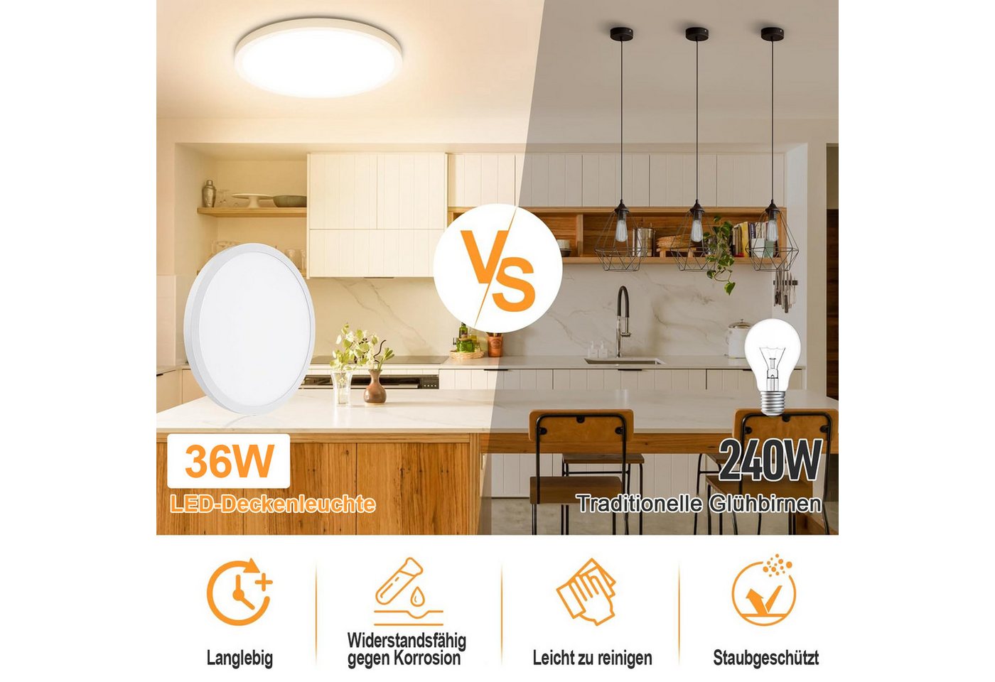 LMaxhome LED Deckenleuchte Modern Flach Rund Deckenlampe Ultra Dünn Ø37CM für Schlafzimmer, 3000K Warmweiß, LED fest integriert, 36W, Augenschutz, Energiesparen, 4300lm für Küche Flur Bild 5