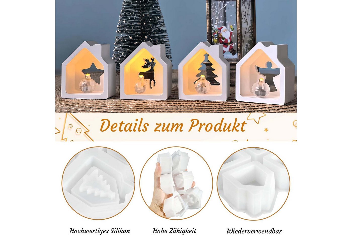 Coonoor Modellierwerkzeug Mini Haus Silikonformen, Weihnachts-Silikonformen für Gipsgießen, Mini-Haus Gussformen für Silikon – Perfekt für DIY Bastelprojekte