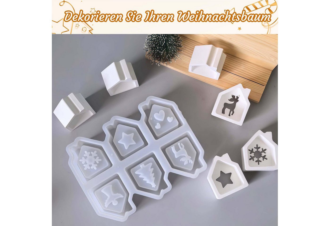 Coonoor Modellierwerkzeug Mini Haus Silikonformen, Weihnachts-Silikonformen für Gipsgießen, Mini-Haus Gussformen für Silikon – Perfekt für DIY Bastelprojekte Bild 4