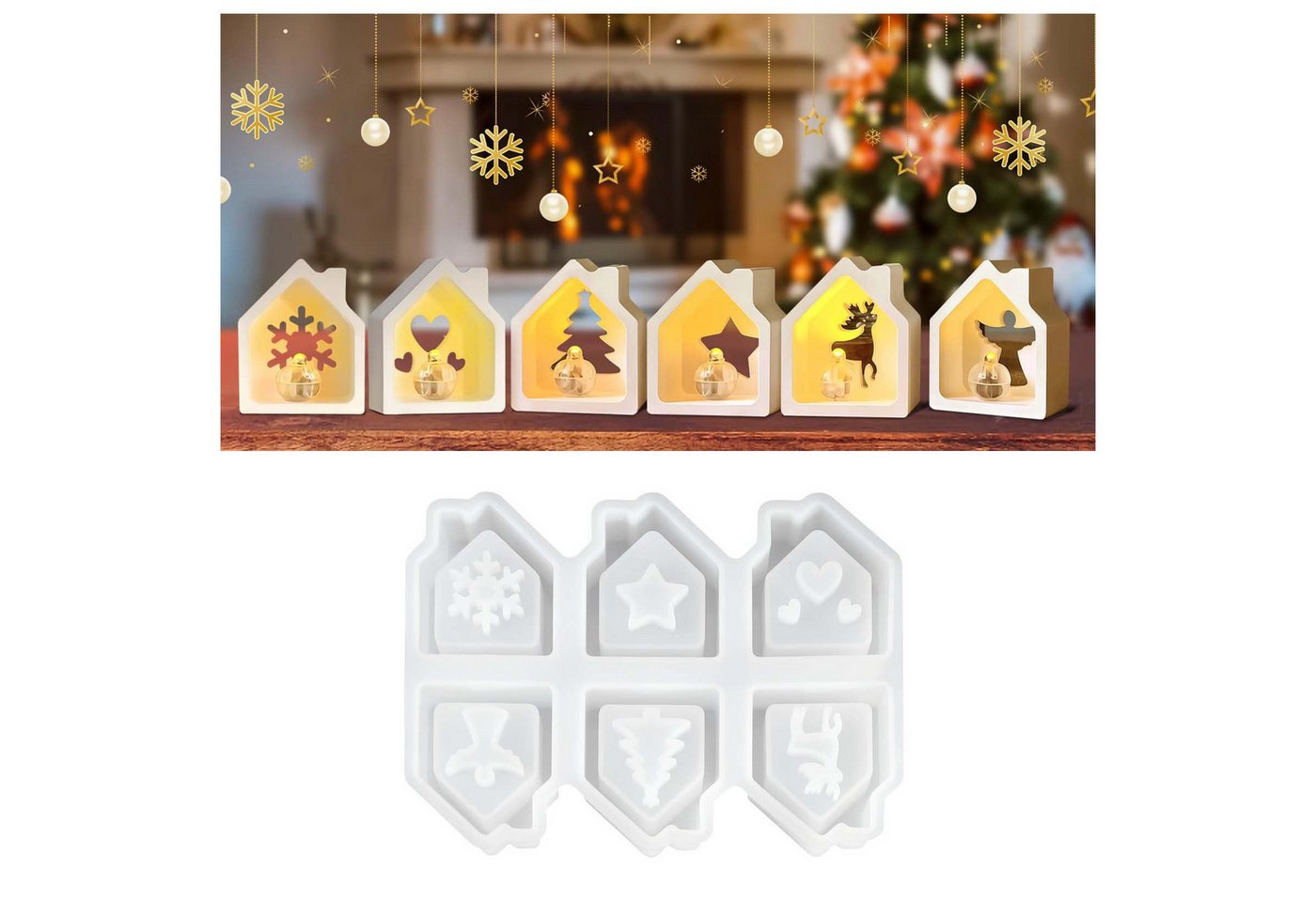Coonoor Modellierwerkzeug Mini Haus Silikonformen, Weihnachts-Silikonformen für Gipsgießen, Mini-Haus Gussformen für Silikon – Perfekt für DIY Bastelprojekte Bild 5