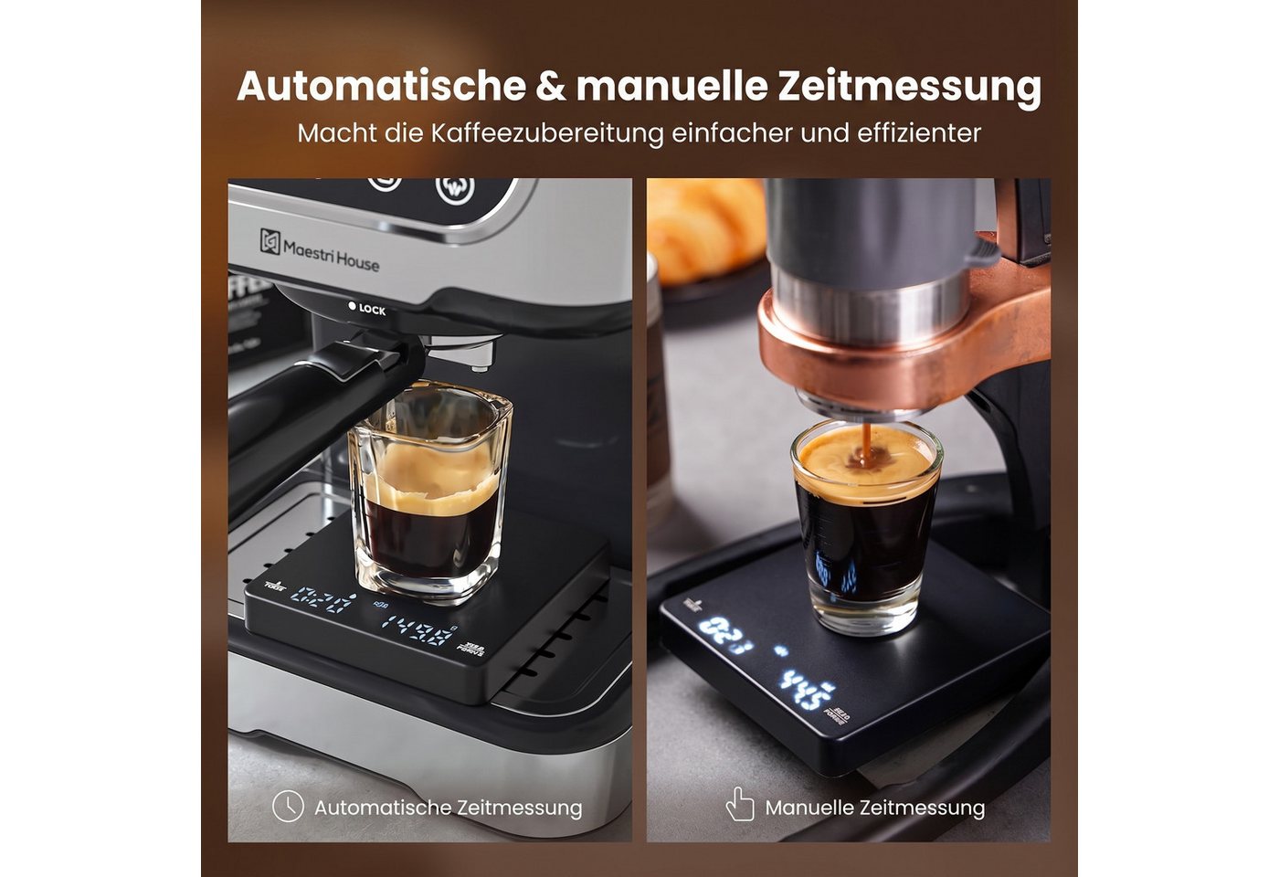 Maestri House Küchenwaage Mini Kaffeewaage, 0,1 g/2 kg, Timer für Espresso, USB-C, (1-tlg., Ultra-kompakte Mini Kaffeewaage für Espresso & Siebträger), Mini / Siebträger / Auto-Timer / USB-C / 800mAh Bild 2