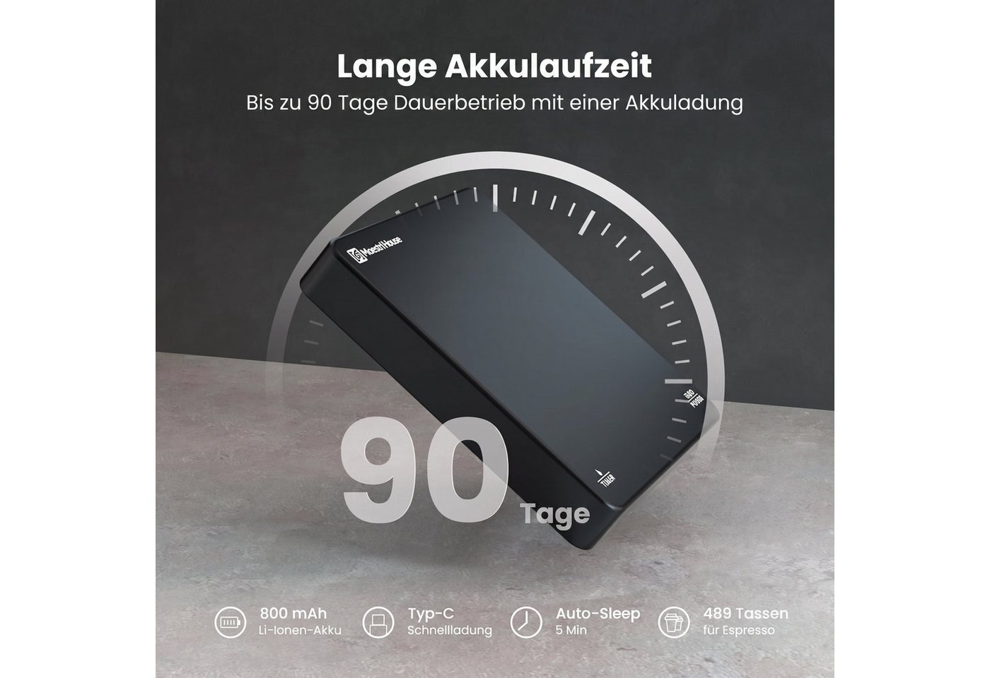 Maestri House Küchenwaage Mini Kaffeewaage, 0,1 g/2 kg, Timer für Espresso, USB-C, (1-tlg., Ultra-kompakte Mini Kaffeewaage für Espresso & Siebträger), Mini / Siebträger / Auto-Timer / USB-C / 800mAh Bild 5