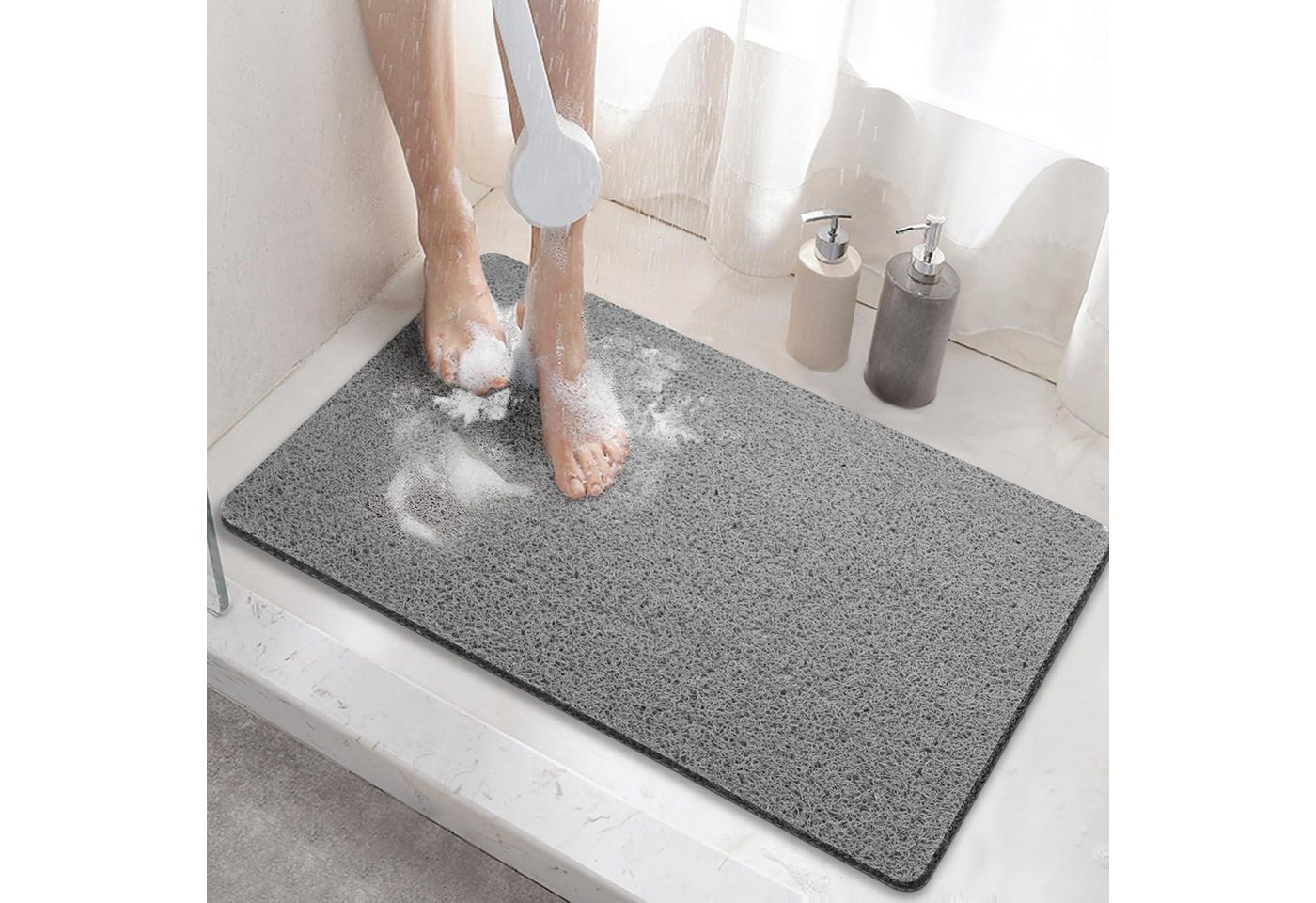 LuxusKollektion Duschmatte Duschmatte rutschfest Badewannenmatte PVC Grau 60 x 40 cm Rechteckig Bild 3