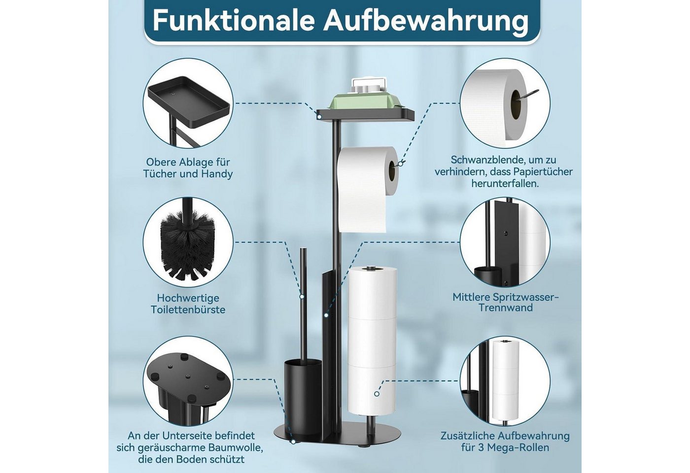 LuxusKollektion Toilettenpapierhalter Klopapierhalter Edelstahl Stehend Klobürste Matt schwarz Bild 3
