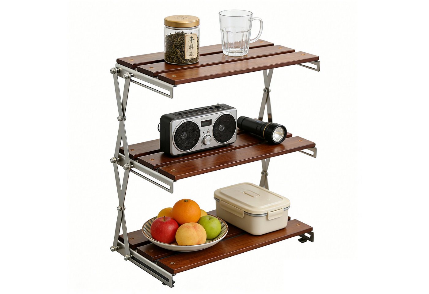 BlingBin Standregal Klappbares Camping Regal 3-stufiges Mehrzweckregal Schreibtischregal, 1 Stück 1-tlg., Schreibtisch Rack,Camping Regalorganisator Für Picknick BBQ Koche Bild 4