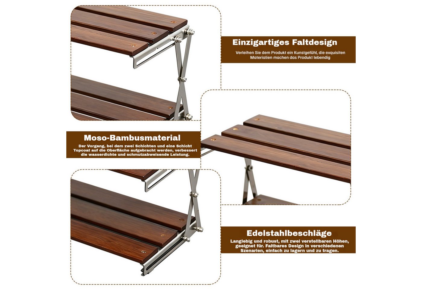 BlingBin Standregal Klappbares Camping Regal 3-stufiges Mehrzweckregal Schreibtischregal, 1 Stück 1-tlg., Schreibtisch Rack,Camping Regalorganisator Für Picknick BBQ Koche Bild 5