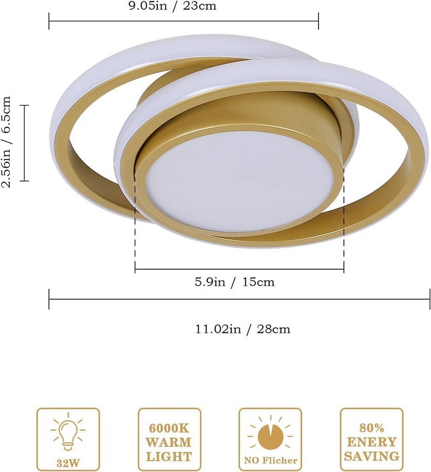 Riserva LED Deckenleuchte LED Deckenleuchte Gold 35W, 27 cm, 6500 K, Doppelring-Design Bild 2