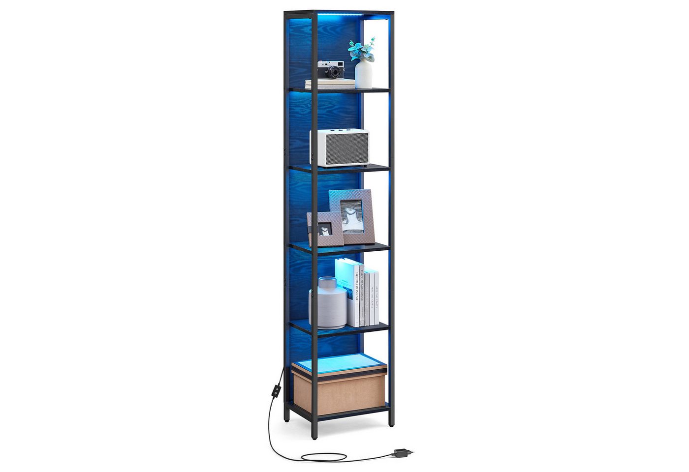 VASAGLE Bücherregal Standregal, mit 6 Ebenen, Standregal mit einstellbarer LED-Beleuchtung, Regal