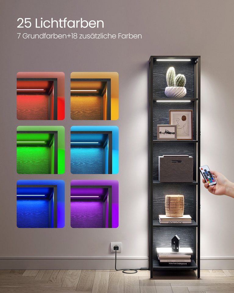 VASAGLE Bücherregal Standregal, mit 6 Ebenen, Standregal mit einstellbarer LED-Beleuchtung, Regal Bild 4