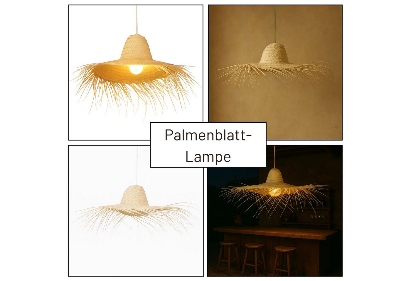 Marrakesch Orient & Mediterran Interior Pendelleuchte Boho Pendelleuchte Toluca handgefertigt aus Palmenblatt in Natur 50 cm, Handarbeit Bild 3