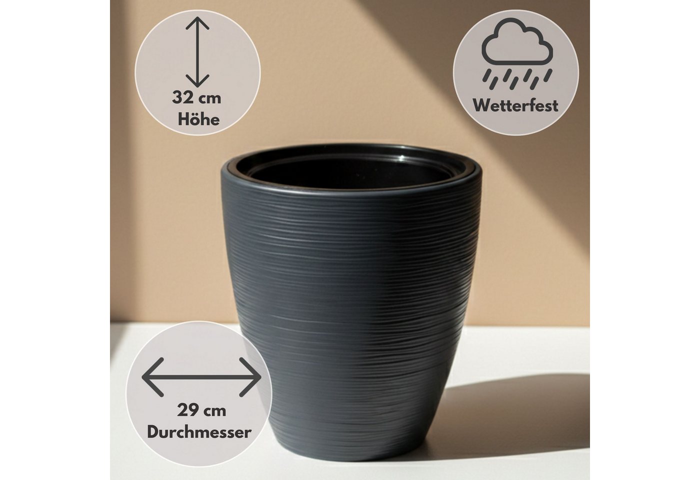 matches21 HOME & HOBBY Blumentopf Großer Outdoor Blumentopf CALMO schwarz in 29 x 32 cm (1 St), Runder innen, außen Pflanztopf als wetterfester Pflanzen-Topf