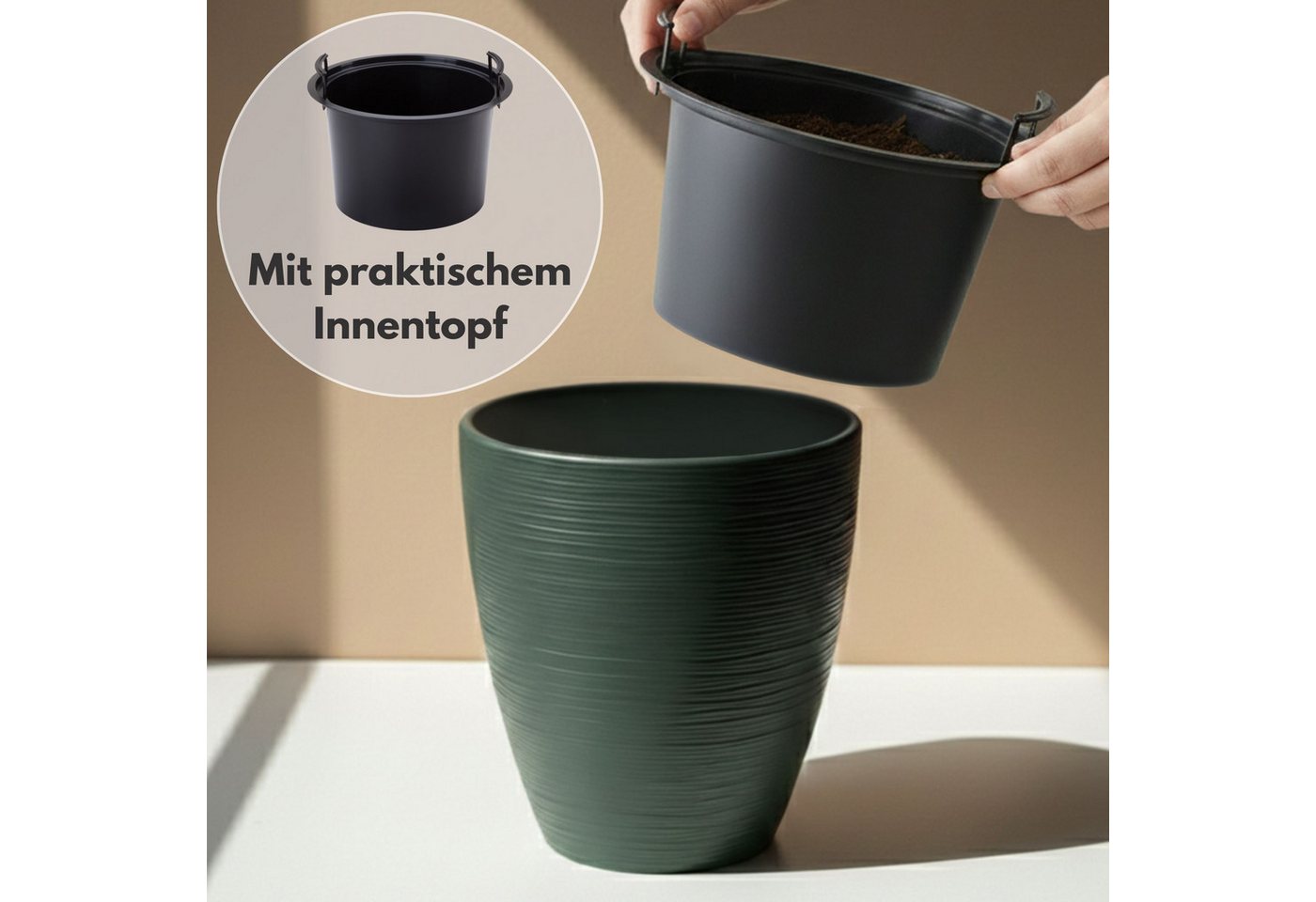 matches21 HOME & HOBBY Blumentopf Großer Outdoor Blumentopf CALMO schwarz in 29 x 32 cm (1 St), Runder innen, außen Pflanztopf als wetterfester Pflanzen-Topf Bild 4