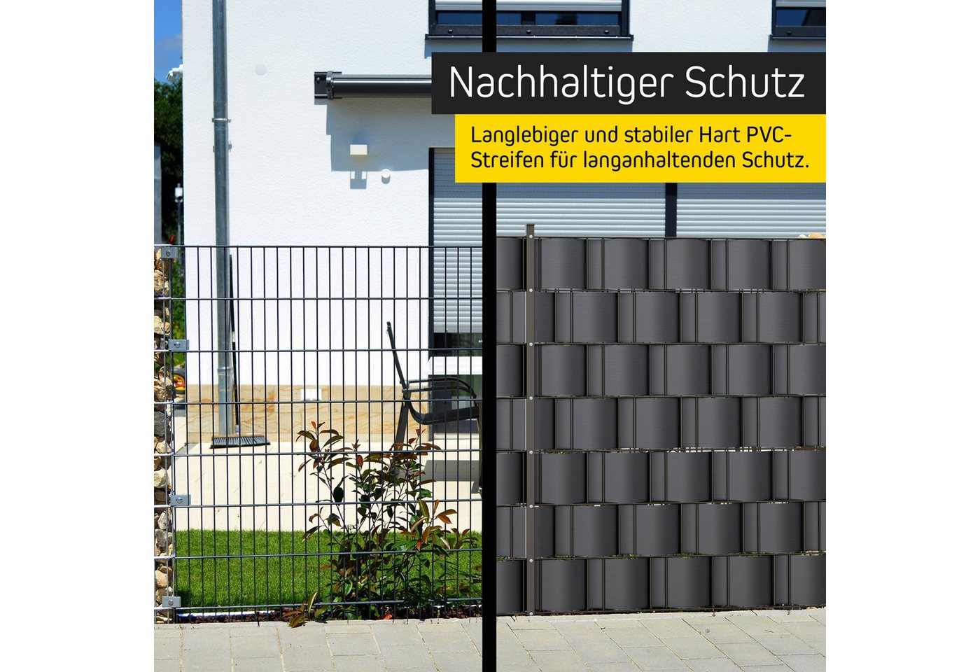 paramondo Sichtschutzstreifen PVC Sichtschutzstreifen Hart, 19 cm x 2,525 m, grau, 10 Stück, (Set, 10-St., 10 Stück), langlebig, witterungsbeständig, blickdicht, kürzbar Bild 2