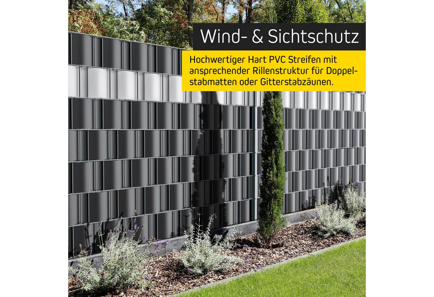paramondo Sichtschutzstreifen PVC Sichtschutzstreifen Hart, 19 cm x 2,525 m, grau, 10 Stück, (Set, 10-St., 10 Stück), langlebig, witterungsbeständig, blickdicht, kürzbar Bild 5