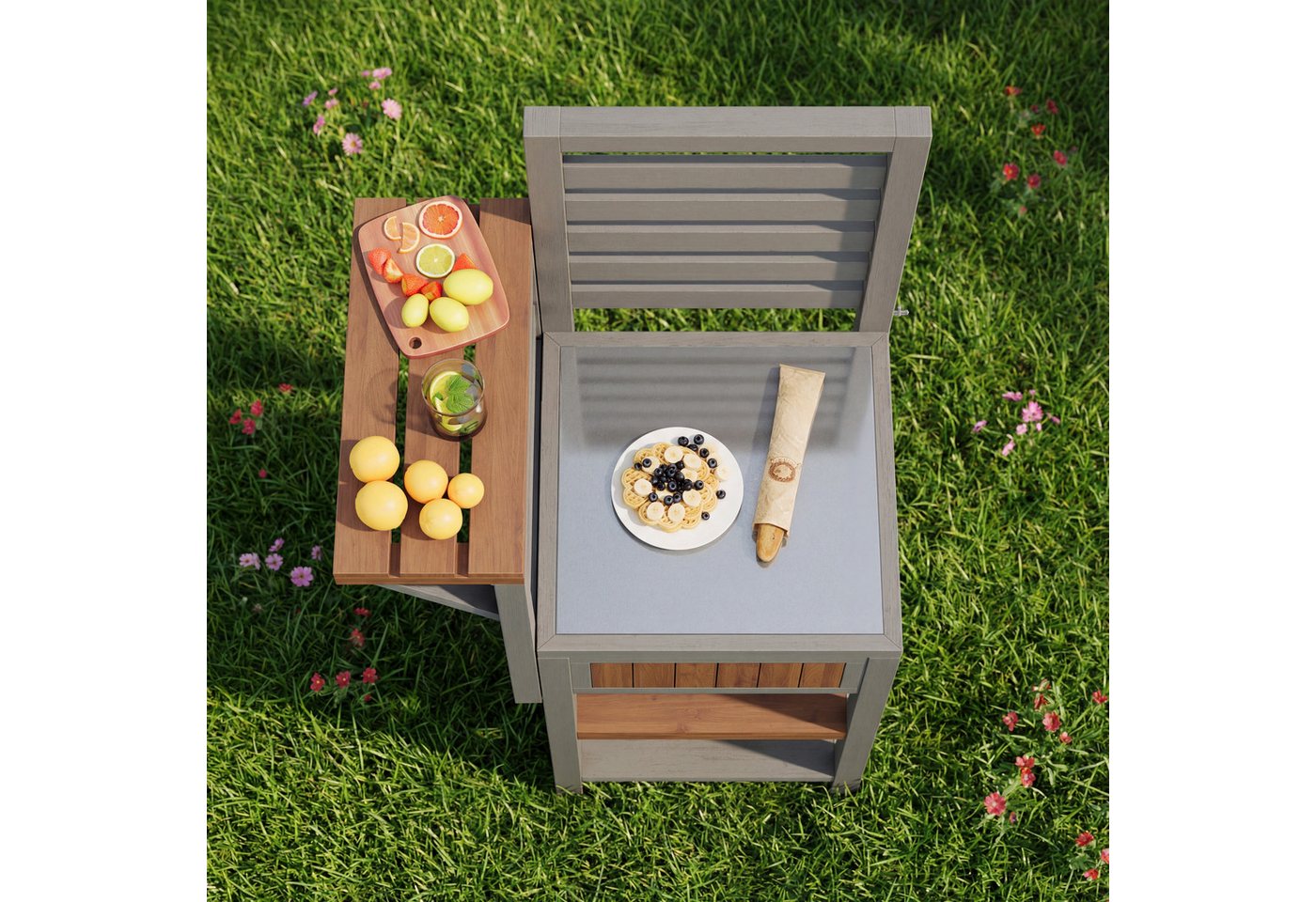 Flieks Garten-Geräteschrank, BxT: 74x54 cm, Gartenschrank mit Edelstahl-Arbeitsplatte & doppeltem Ablageboden Bild 2