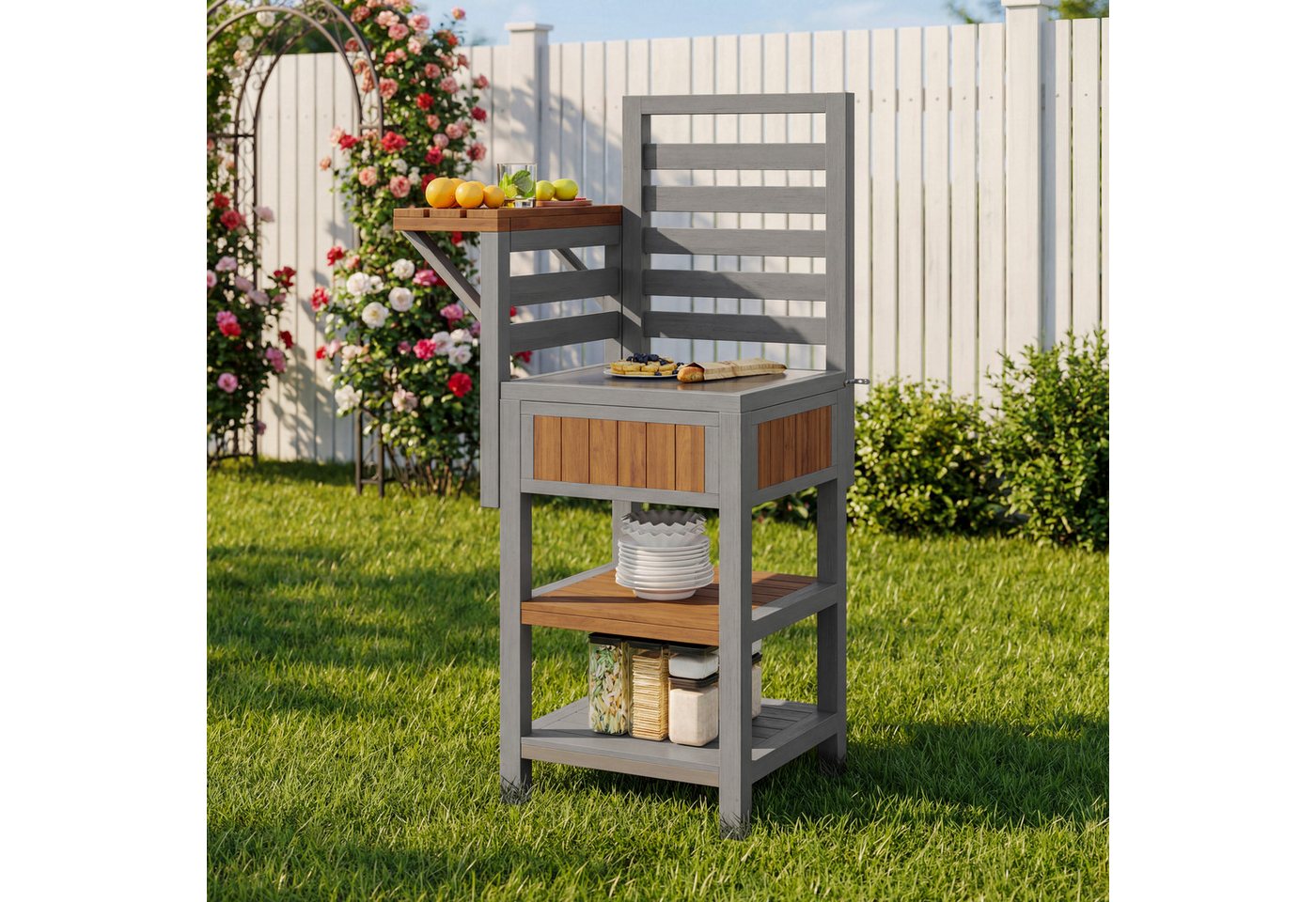 Flieks Garten-Geräteschrank, BxT: 74x54 cm, Gartenschrank mit Edelstahl-Arbeitsplatte & doppeltem Ablageboden Bild 5