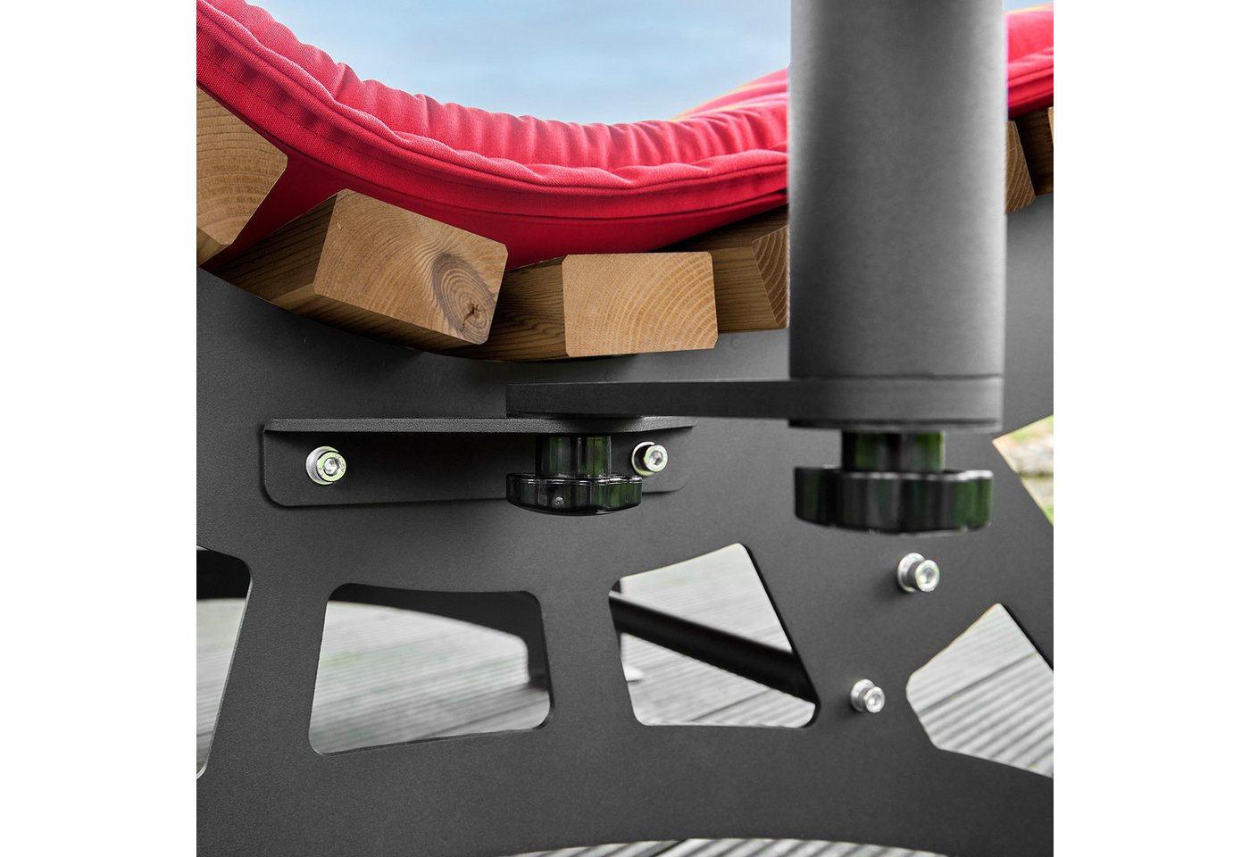 SO-TECH® Anbautisch Ablage für Gartenliege LOUNGER, komplett mit Holzlatten, 1St., Stahl verzinkt schwarz pulverbeschichtet + Thermokiefer Bild 2