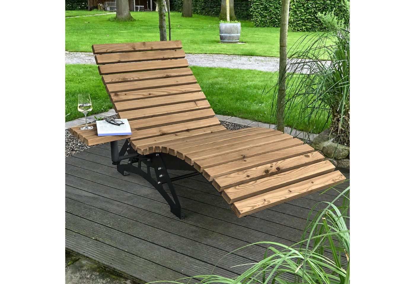 SO-TECH® Anbautisch Ablage für Gartenliege LOUNGER, komplett mit Holzlatten, 1St., Stahl verzinkt schwarz pulverbeschichtet + Thermokiefer Bild 3