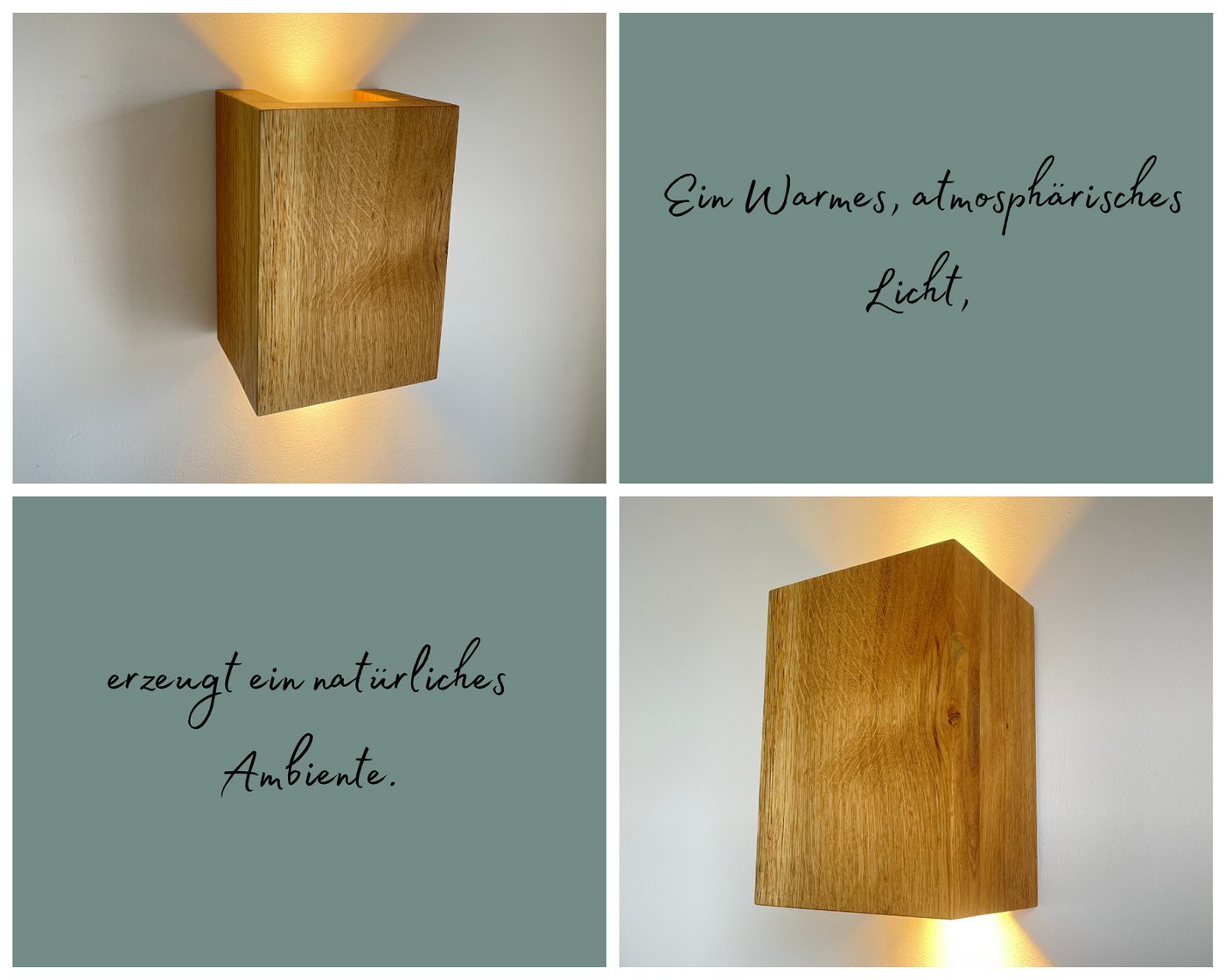 Blockholz-Schmiede Wandleuchte Eiche Wandleuchte Handgefertigte Deutsche Qualität, nicht dimmbar, LED wechselbar, GU10, Warmweiß, 2700K, Austauschbare LED Lampe
