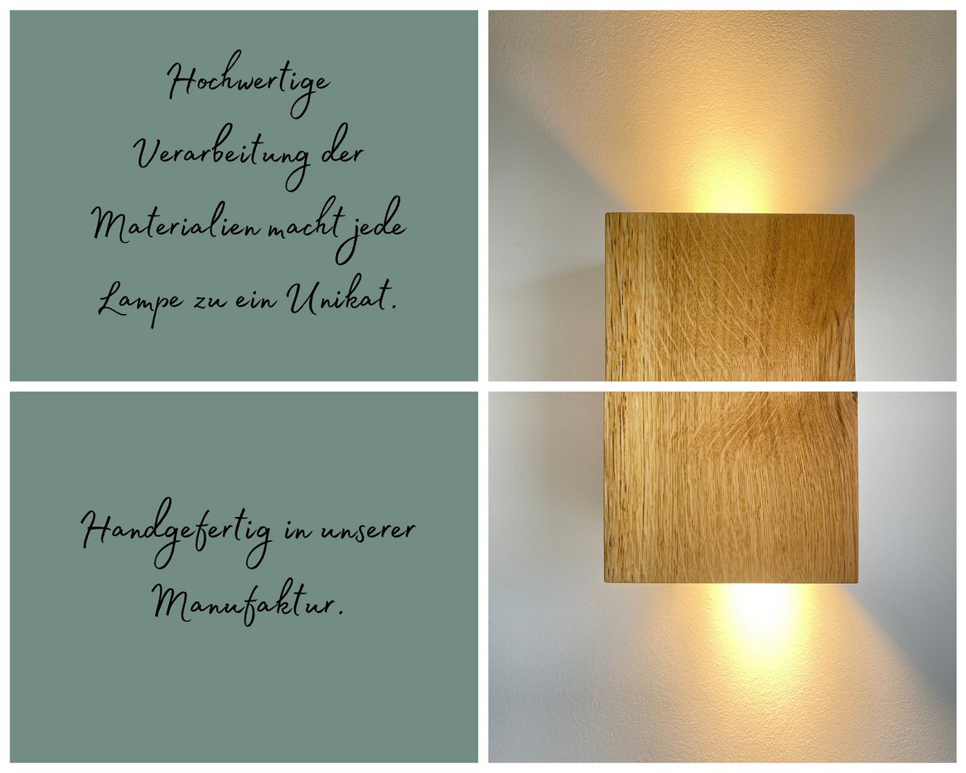 Blockholz-Schmiede Wandleuchte Eiche Wandleuchte Handgefertigte Deutsche Qualität, nicht dimmbar, LED wechselbar, GU10, Warmweiß, 2700K, Austauschbare LED Lampe Bild 3