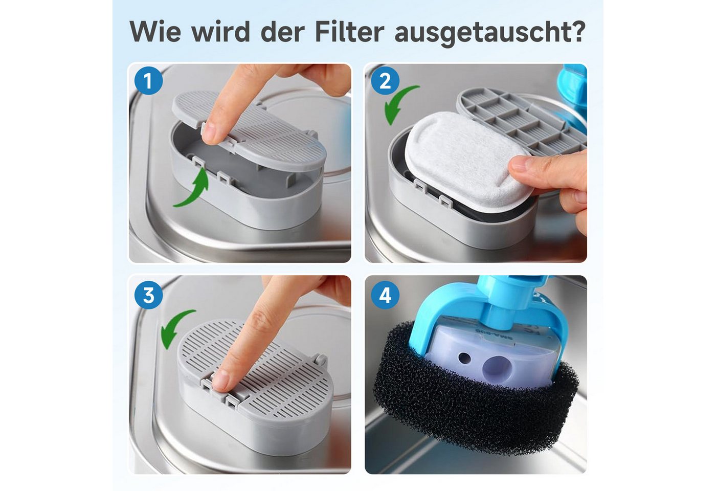 OSTWOLKE Ersatzfilter Katzenbrunnen Filter für 2L/3,2L Trinkbrunnen Katzen, 8 Stück Kohlefilter und 8 Stück Schaumfilter