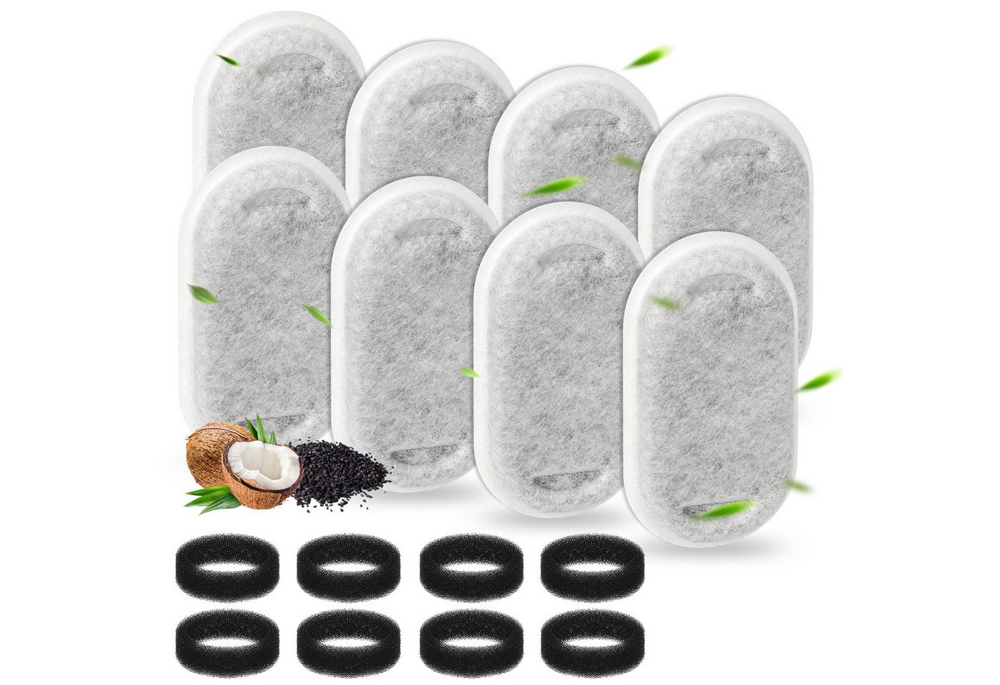 OSTWOLKE Ersatzfilter Katzenbrunnen Filter für 2L/3,2L Trinkbrunnen Katzen, 8 Stück Kohlefilter und 8 Stück Schaumfilter Bild 2