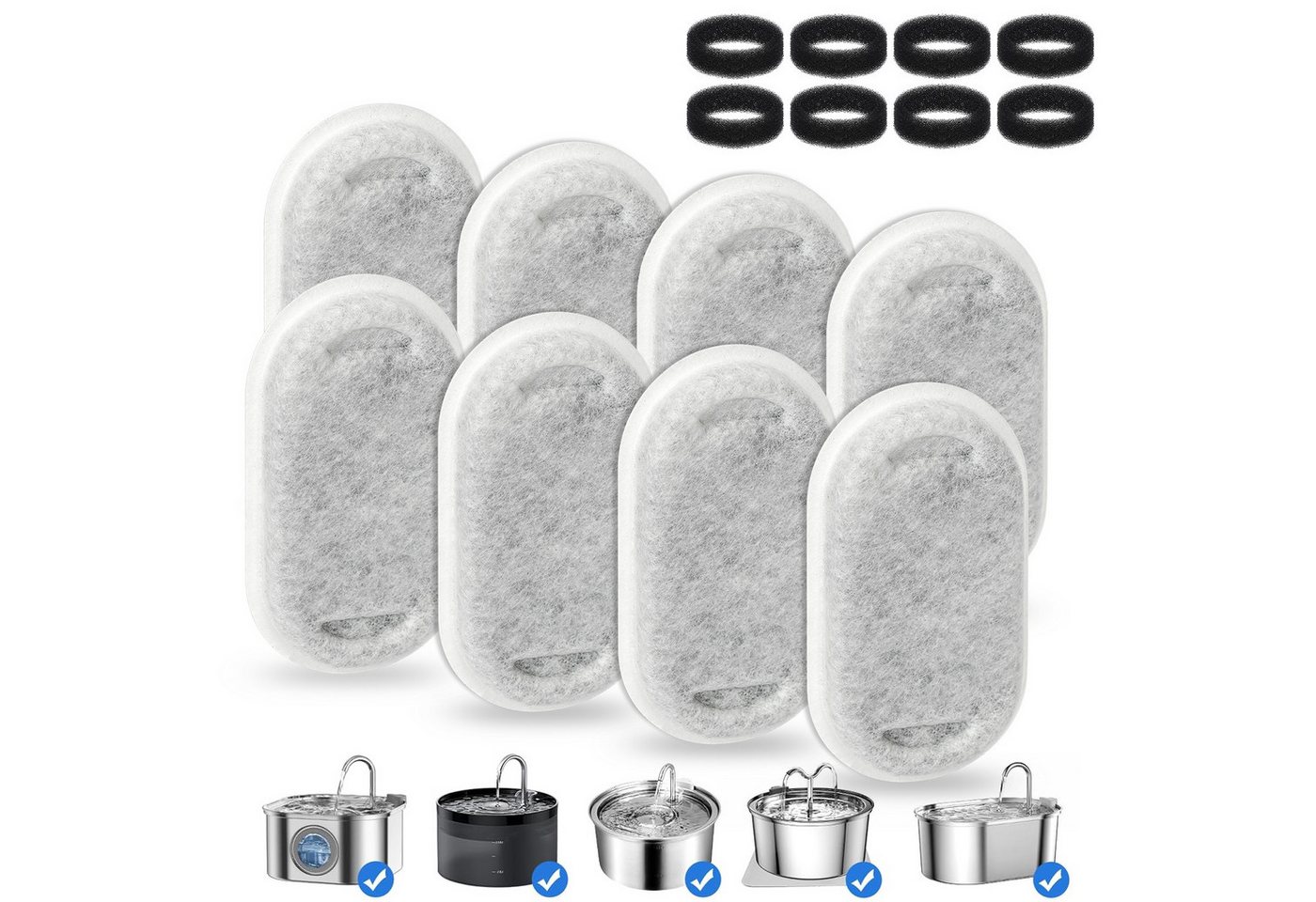OSTWOLKE Ersatzfilter Katzenbrunnen Filter für 2L/3,2L Trinkbrunnen Katzen, 8 Stück Kohlefilter und 8 Stück Schaumfilter Bild 3