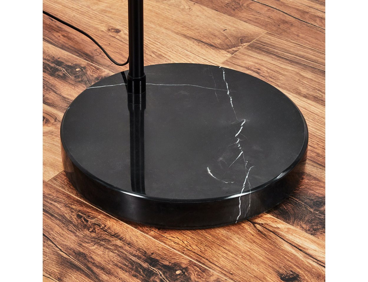 hofstein Bogenlampe Stehlampe mit Marmorfuß aus Metall/Stoff in Schwarz/Beige/Weiß, verstellbare Stehleuchte im modernen Design, Ø 35 cm, Fußschalter, E27 Bild 5