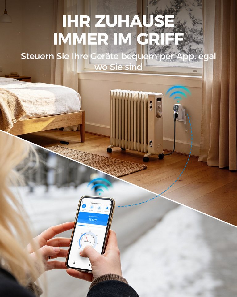 DEWENWILS Steckdosen-Thermostat Temperaturregler, Deutsches Display, WiFi Temperaturschalter mit Fühler, App Steuerung, LCD-Display Bild 3