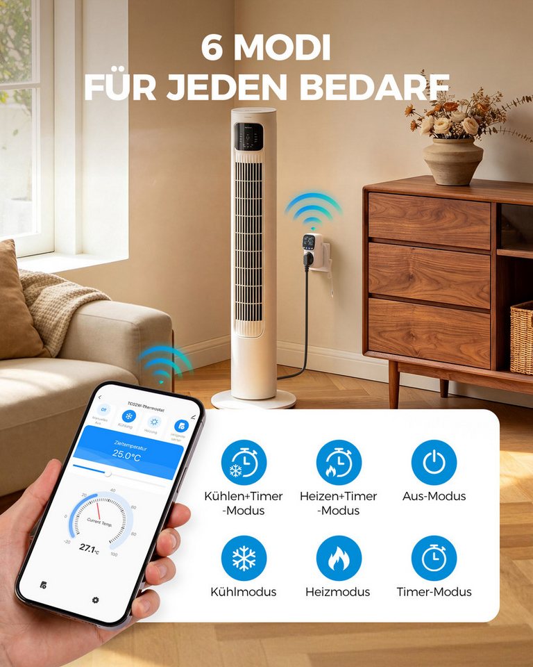 DEWENWILS Steckdosen-Thermostat Temperaturregler, Deutsches Display, WiFi Temperaturschalter mit Fühler, App Steuerung, LCD-Display Bild 5