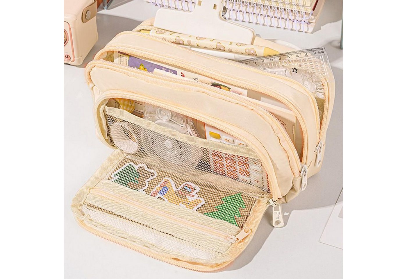 nsihing Federmäppchen Federmäppchen mit großer Kapazität, ästhetisches Mäppchen mit Fächern, Tragbare Federtasche für Schule, Uni und Büro Bild 3