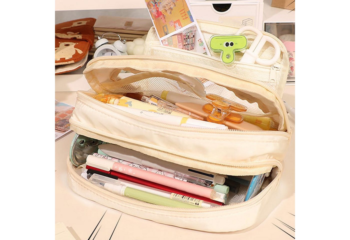 nsihing Federmäppchen Federmäppchen mit großer Kapazität, ästhetisches Mäppchen mit Fächern, Tragbare Federtasche für Schule, Uni und Büro Bild 5