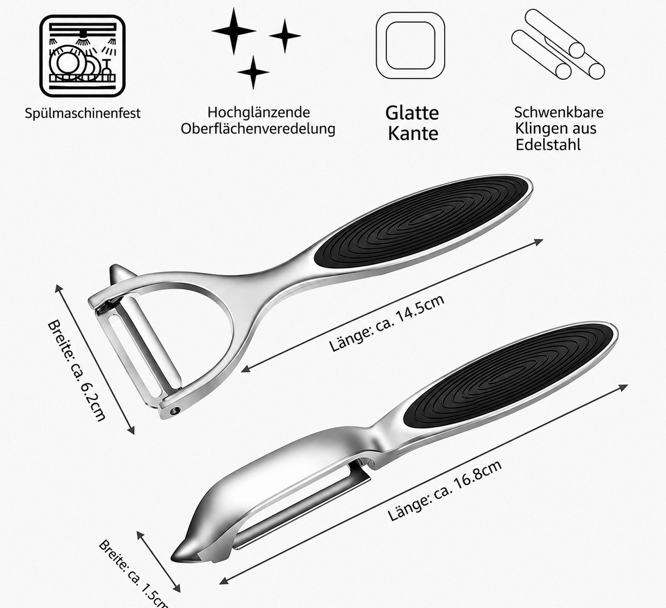 Fyrove Sparschäler Sparschäler 2er Set, Edelstahl Y- & I-Form für Obst & Gemüse, (Sparschäler 2er Set Edelstahl Y‑ & I‑Form Gemüseschäler für Obst Gemüse Kartoffeln) Bild 2