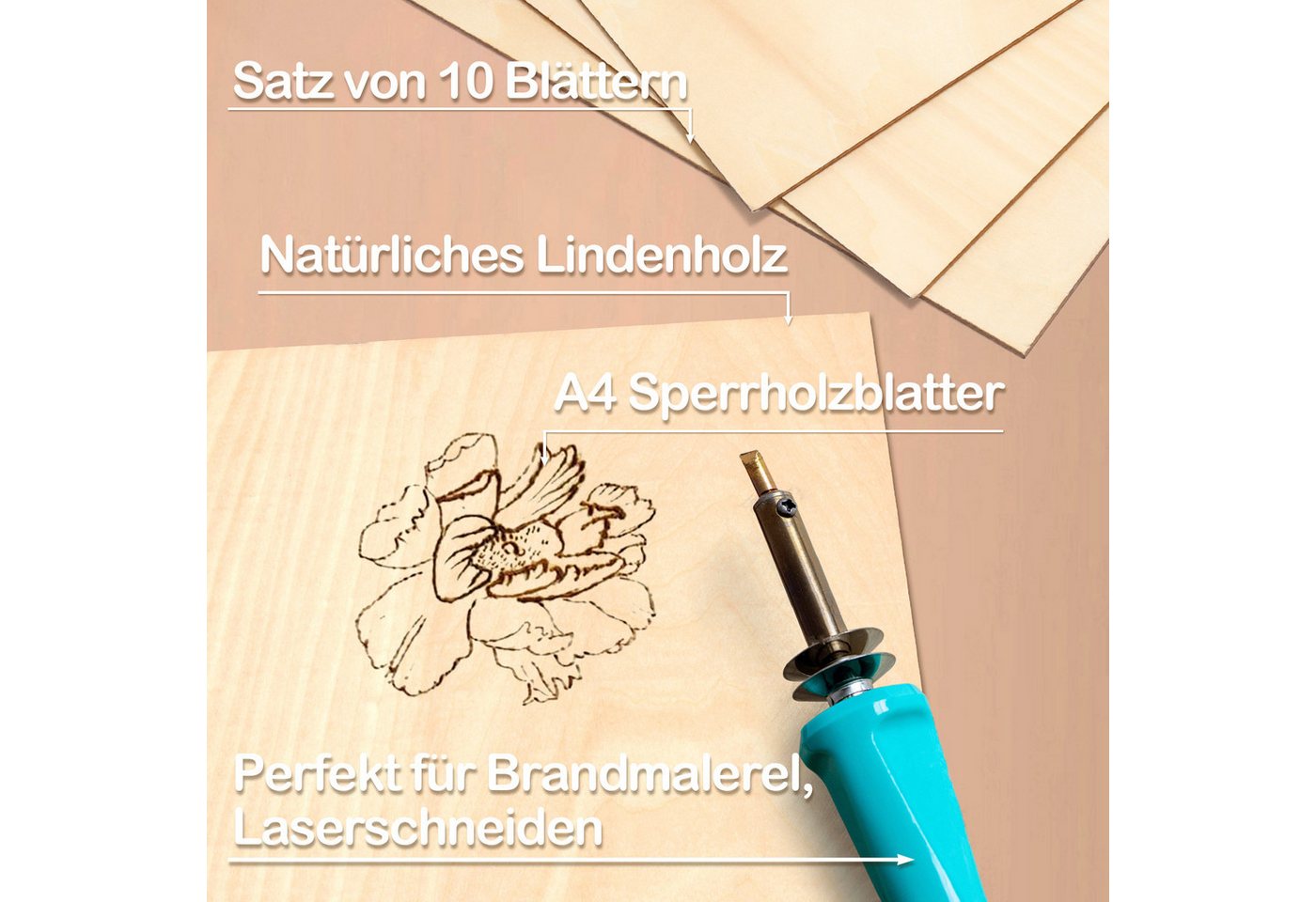 Clanmacy Bastelnaturmaterial Sperrholzplatte Linde 3mm Birkensperrholz Dünne Holz-Zuschnitte,50xA4, (50-tlg)