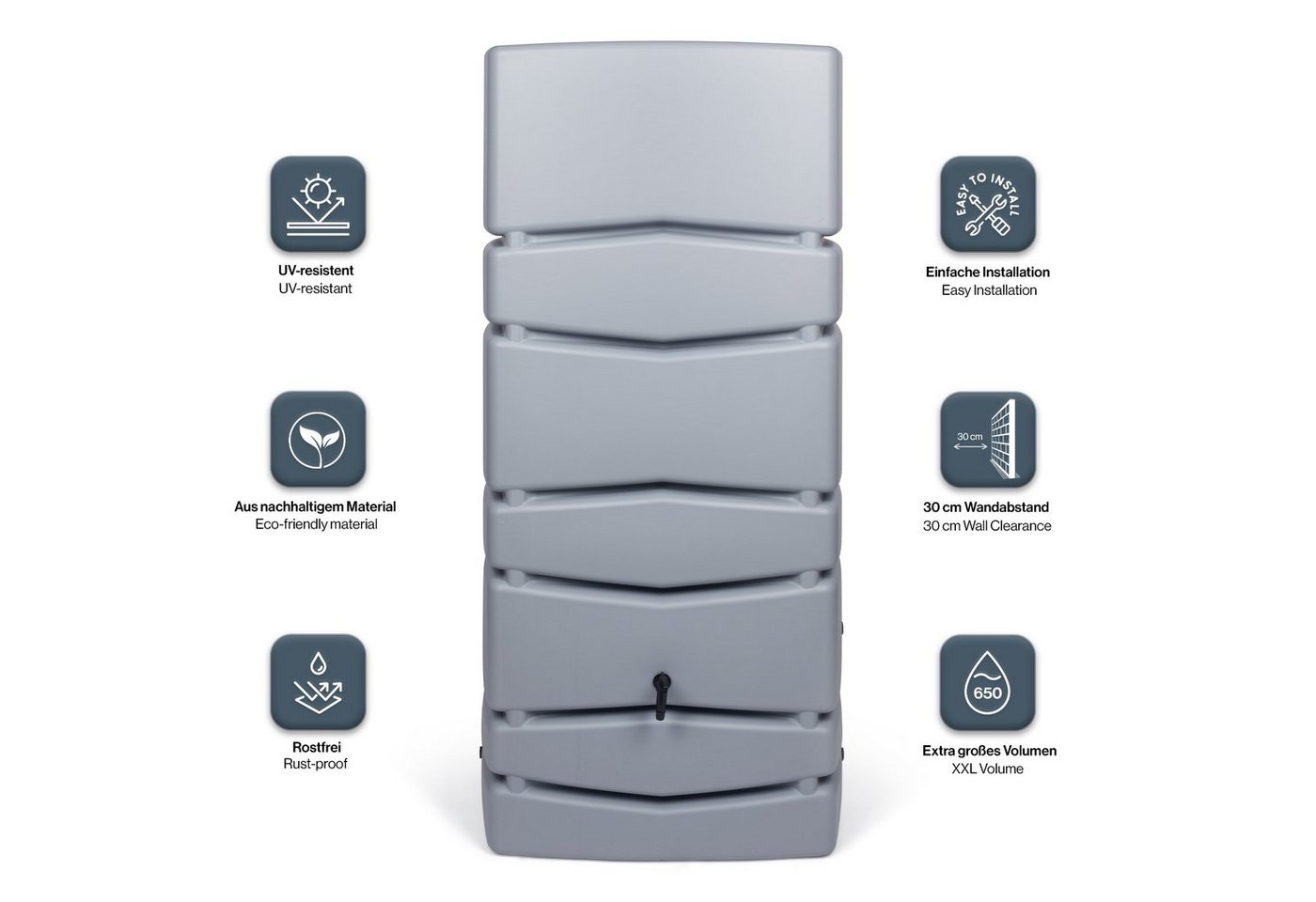 Kreher Regentonne 2 x 'Aqua Tower' 650 Liter mit Hahn in Grau/Anthrazit (Farbe wählbar), 650 l Bild 5