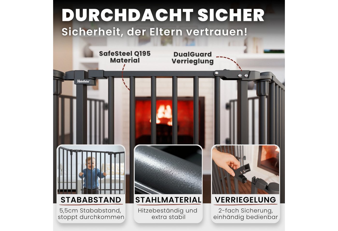 Heimfleiss® Ofenschutzgitter Kaminschutzgitter Baby Ofenschutzgitter Kinderschutz, Schwarz: 5-teiliges Kamingitter aus hitzebeständigem Stahl Bild 2