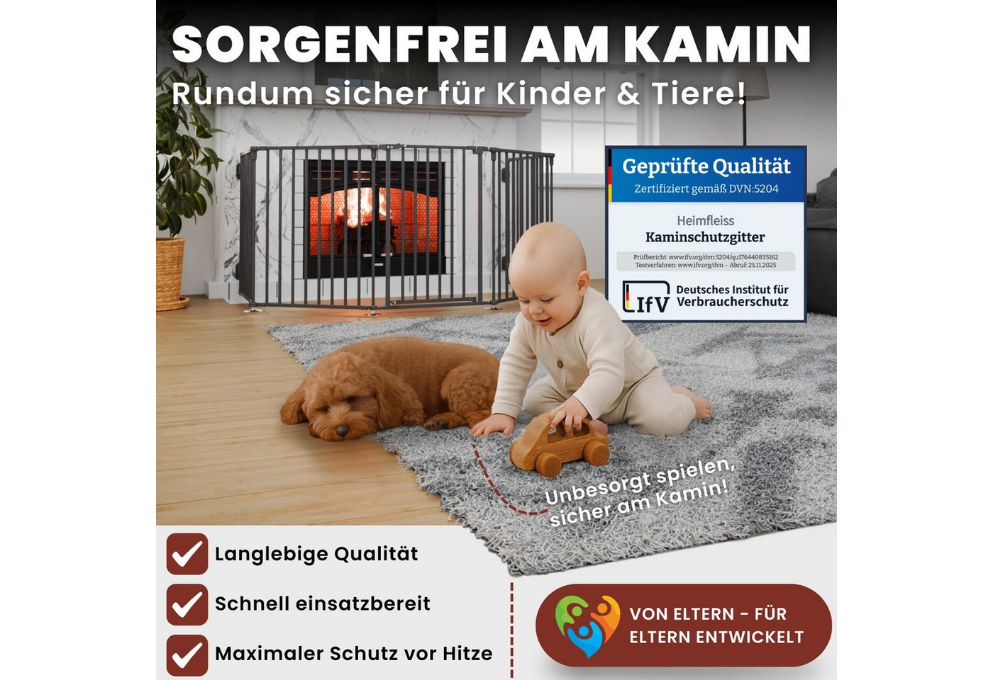 Heimfleiss® Ofenschutzgitter Kaminschutzgitter Baby Ofenschutzgitter Kinderschutz, Schwarz: 5-teiliges Kamingitter aus hitzebeständigem Stahl Bild 3