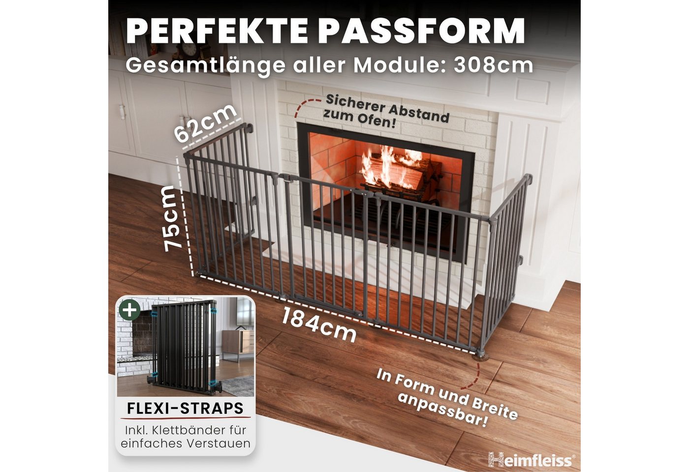 Heimfleiss® Ofenschutzgitter Kaminschutzgitter Baby Ofenschutzgitter Kinderschutz, Schwarz: 5-teiliges Kamingitter aus hitzebeständigem Stahl Bild 4