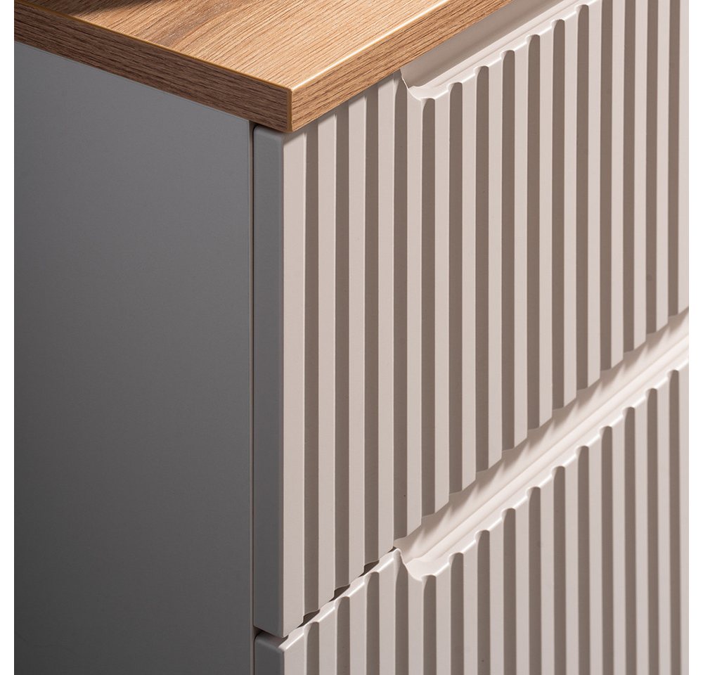 Lomadox Waschbeckenschrank NEWPORT-56-CASHMERE Waschtischunterschrank 140cm, kaschmir & Eiche Bild 2