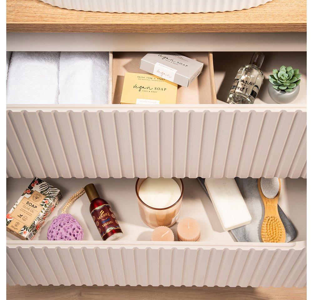Lomadox Waschbeckenschrank NEWPORT-56-CASHMERE Waschtischunterschrank 140cm, kaschmir & Eiche Bild 5