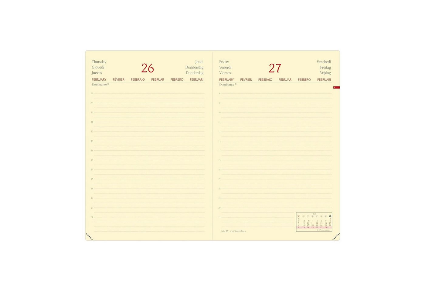 Quo Vadis Taschenkalender Daily 17 PREST vz ML Silk weinrot El 2027