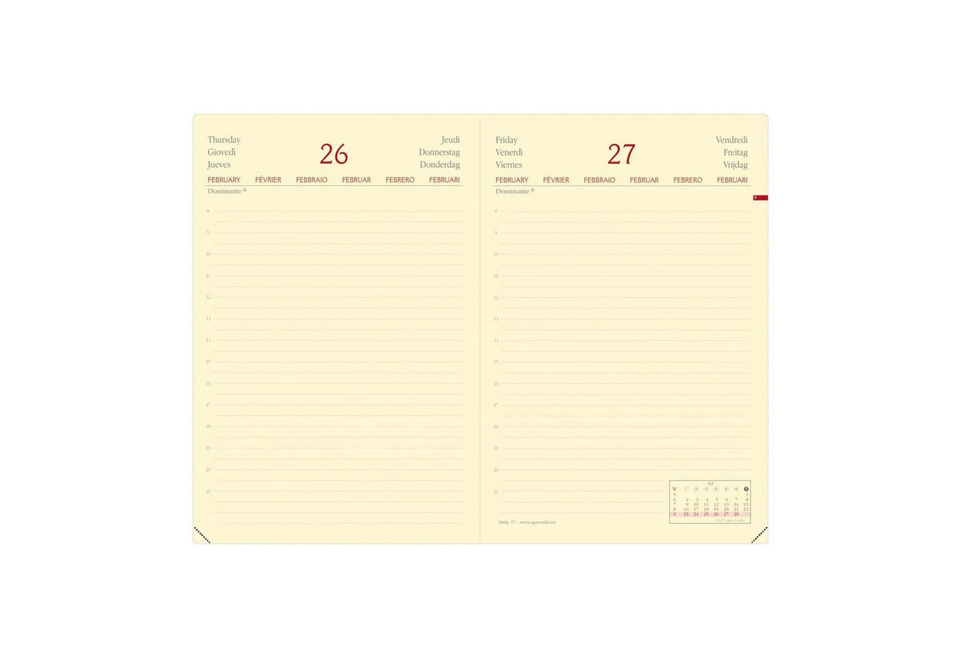 Quo Vadis Taschenkalender Daily 17 PREST vz ML Silk weinrot El 2027 Bild 2