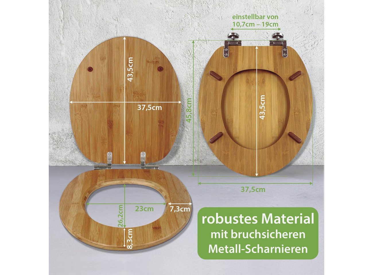 banjado WC-Sitz aus Bambus mit Absenkautomatik Motiv Alte Tapeten (umweltfreundliches Material, integrierte Absenkautomatik), 45,8 x 37,5 x 5 cm Bild 3