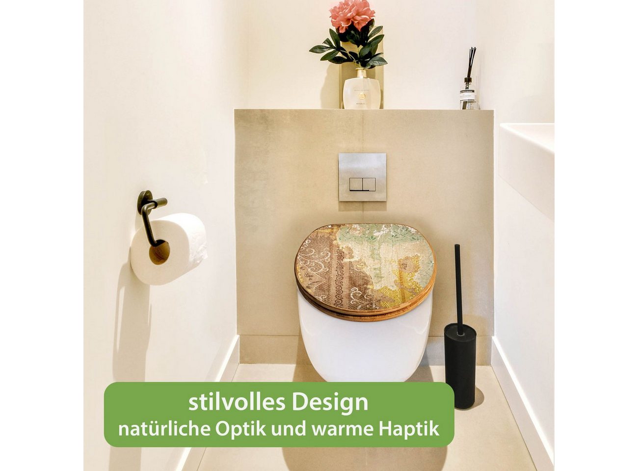 banjado WC-Sitz aus Bambus mit Absenkautomatik Motiv Alte Tapeten (umweltfreundliches Material, integrierte Absenkautomatik), 45,8 x 37,5 x 5 cm Bild 5