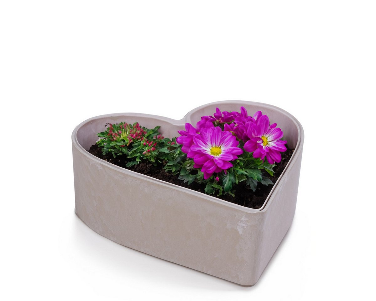 matches21 HOME & HOBBY Blumentopf Herz Pflanzschale für draussen Dekoschale sand beige 22 cm (1 St), Blumen-Schale als wetterfeste Friedhof-Schale Grab-Schmuck Grabschale