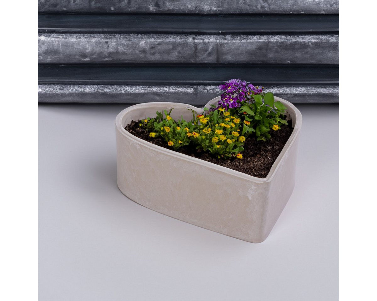 matches21 HOME & HOBBY Blumentopf Herz Pflanzschale für draussen Dekoschale sand beige 22 cm (1 St), Blumen-Schale als wetterfeste Friedhof-Schale Grab-Schmuck Grabschale Bild 4