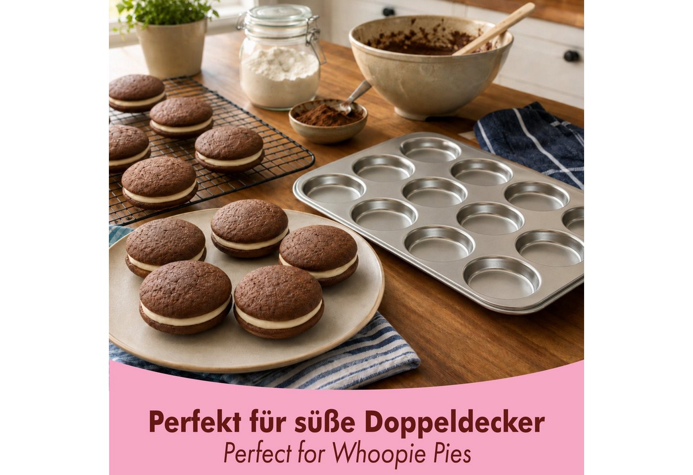 immer Muffinform Edelstahl Backform-Set Muffinblech 12 Whoopie-Pies & Herz-Mini-Muffins, (Muffinblech-Set 2-tlg) Bild 2